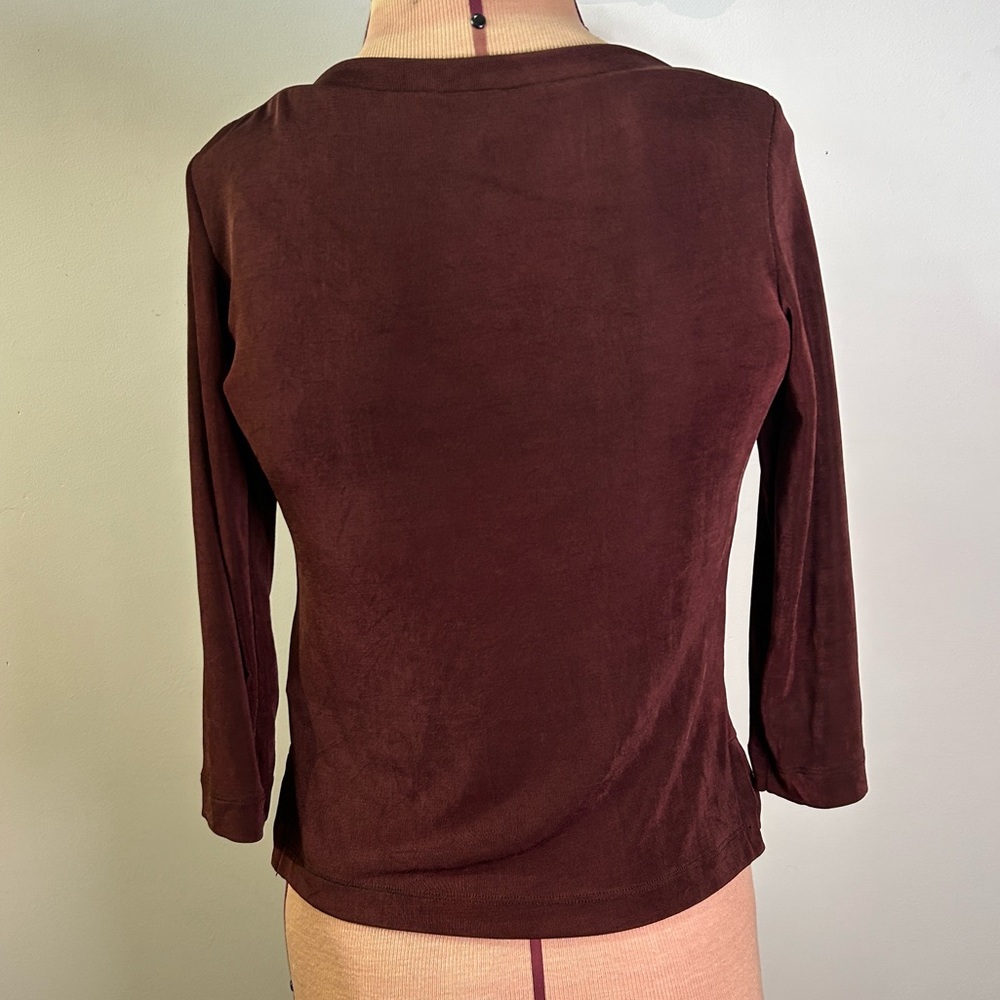 BCBG Max Azria Vintage Boatneck Chocolate Brown Slinky Top Size Small - Picture 8 of 13